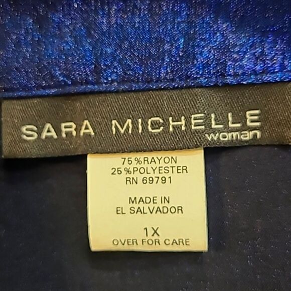 Sara Michelle Metallic Dark Blue Blouse, 5 Brandenburg Button Fasteners,Size 1X - Picture 7 of 7